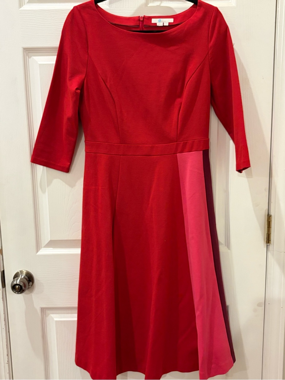 Boden Red and Pink Colorblock Midi Fit-and-Flare Dress